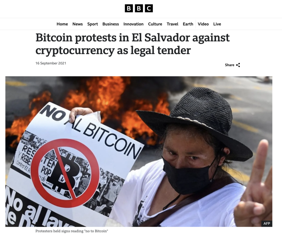 Headline from BBC on the anti-Bitcoin demonstrations