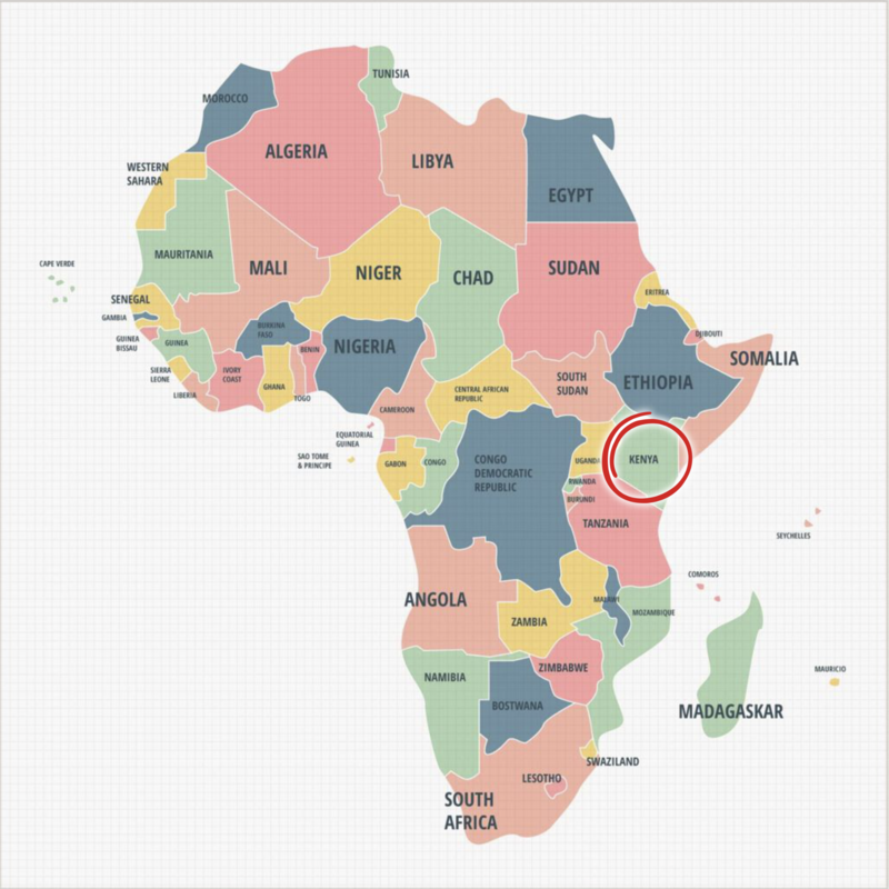 Africa map with marking of Kenya