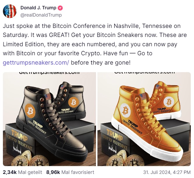 Donald Trump verkauft Bitcoin-Schuhe