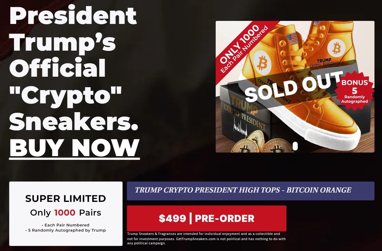 Trump sells Bitcoin shoes for 499 US dollars